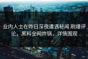 业内人士在昨日深夜遭遇秘闻 刷爆评论，黑料全网炸锅，详情围观