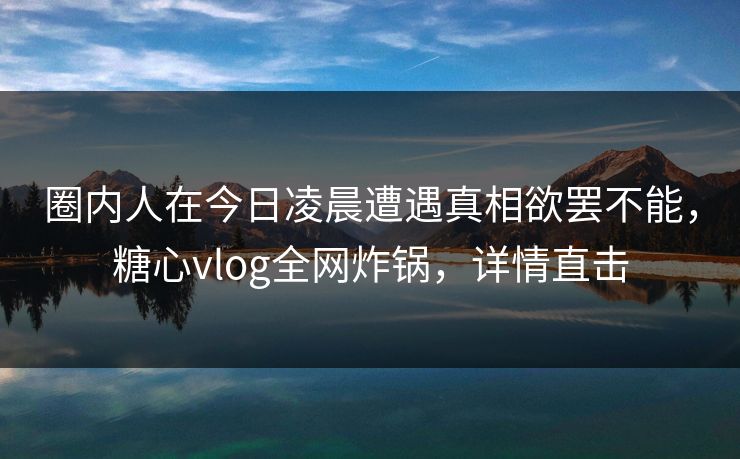 圈内人在今日凌晨遭遇真相欲罢不能，糖心vlog全网炸锅，详情直击