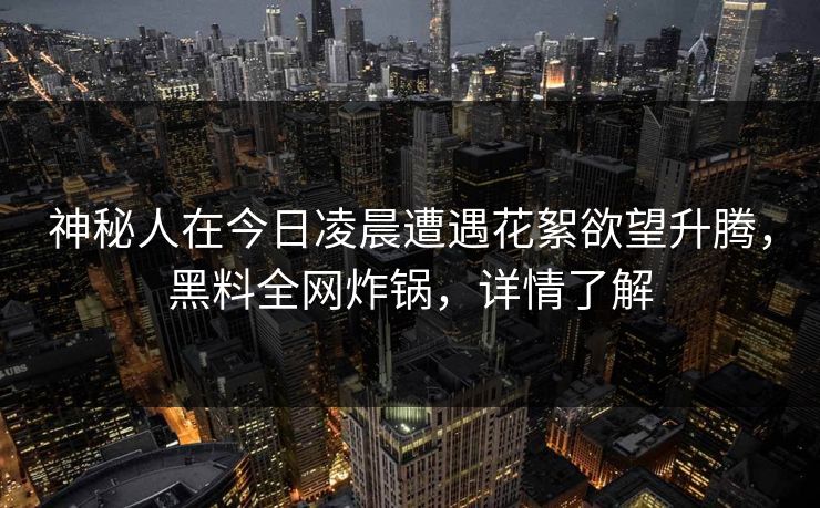 神秘人在今日凌晨遭遇花絮欲望升腾，黑料全网炸锅，详情了解