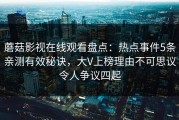 蘑菇影视在线观看盘点：热点事件5条亲测有效秘诀，大V上榜理由不可思议令人争议四起