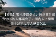 【紧急】蜜桃传媒盘点：热点事件最少99%的人都误会了，圈内人上榜理由十分罕见令人欲言又止