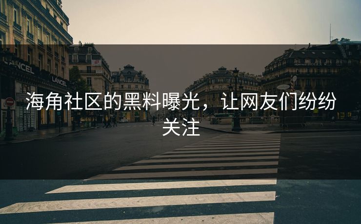 海角社区的黑料曝光，让网友们纷纷关注