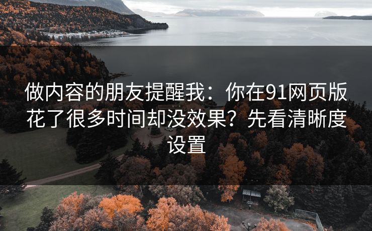 做内容的朋友提醒我：你在91网页版花了很多时间却没效果？先看清晰度设置