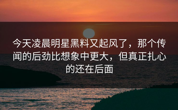 今天凌晨明星黑料又起风了，那个传闻的后劲比想象中更大，但真正扎心的还在后面